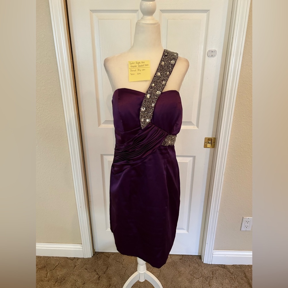 Poly USA purple satin dress one shoulder
